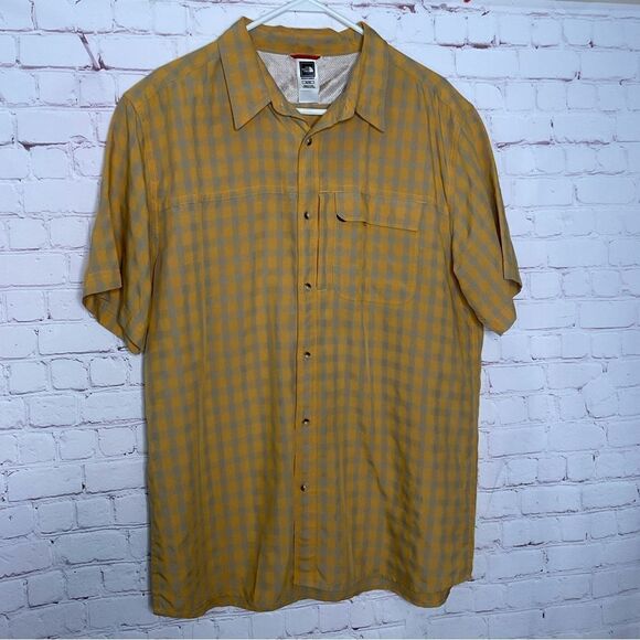 The North Face Men's Yellow Plaid Button Up Shirt‎ Size XL Pocket Front Hiking - Picture 1 of 12